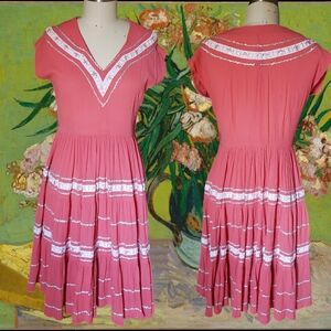 Vintage 1950's Patio dress coral medium 6 8